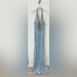 Elegant Blue Halter Prom Dress